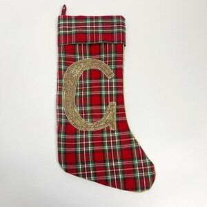 Nicole Miller Red Plaid Christmas Stocking Embellished Beaded  “ C “